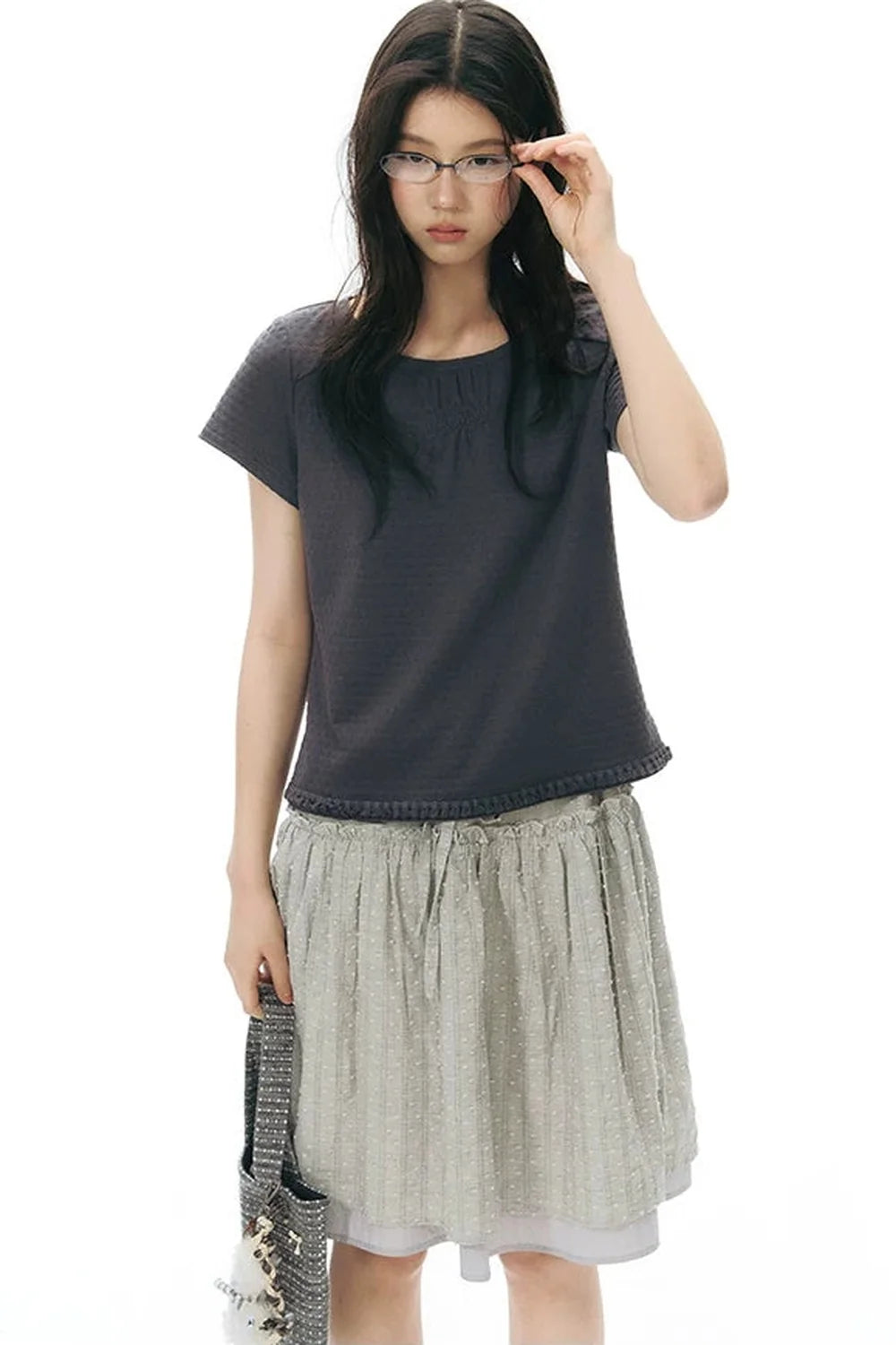 Retro Pleated Neck T-Shirt