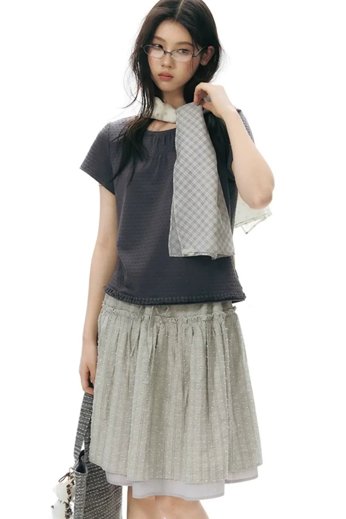 Retro Pleated Neck T-Shirt