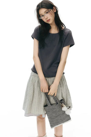 Retro Pleated Neck T-Shirt