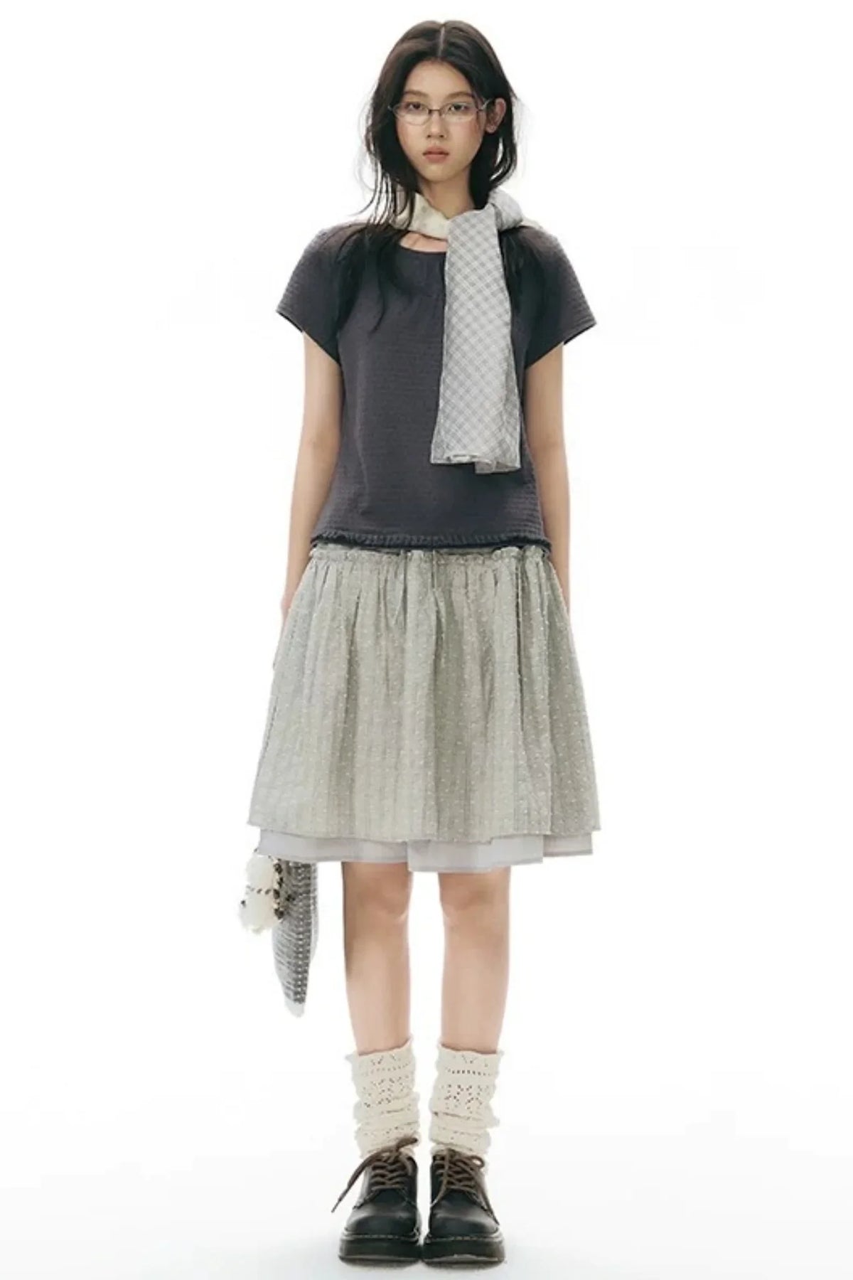 Retro Pleated Neck T-Shirt