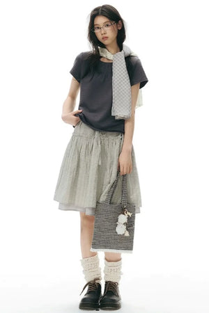 Retro Pleated Neck T-Shirt