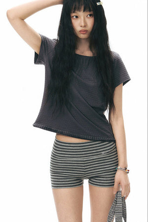 Retro Pleated Neck T-Shirt