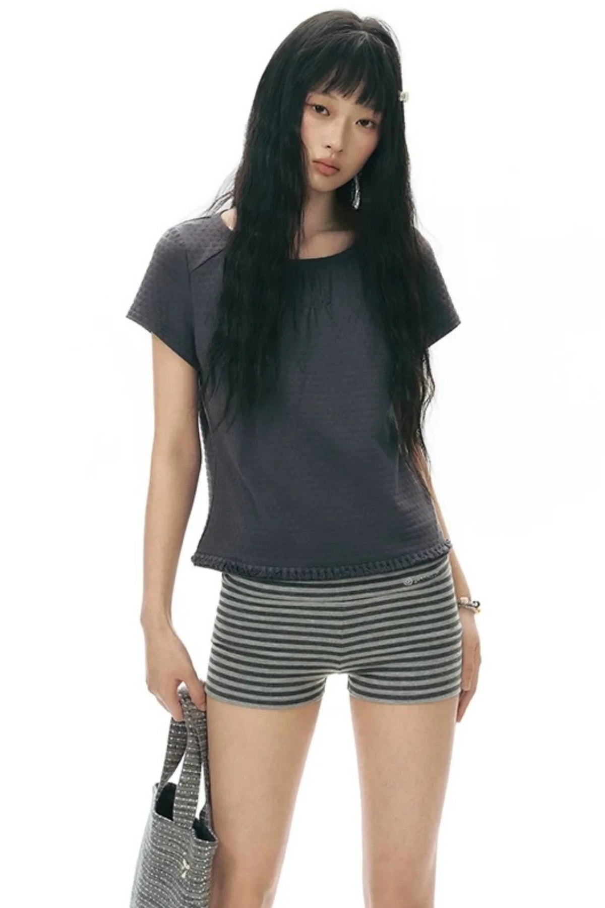 Retro Pleated Neck T-Shirt