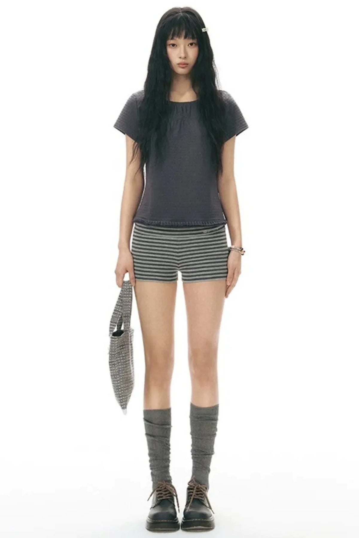 Retro Pleated Neck T-Shirt