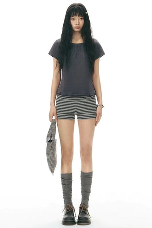 Retro Pleated Neck T-Shirt