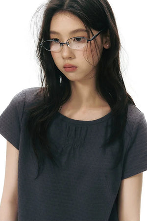 Retro Pleated Neck T-Shirt