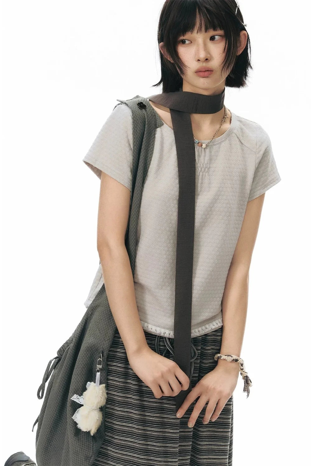 Retro Pleated Neck T-Shirt
