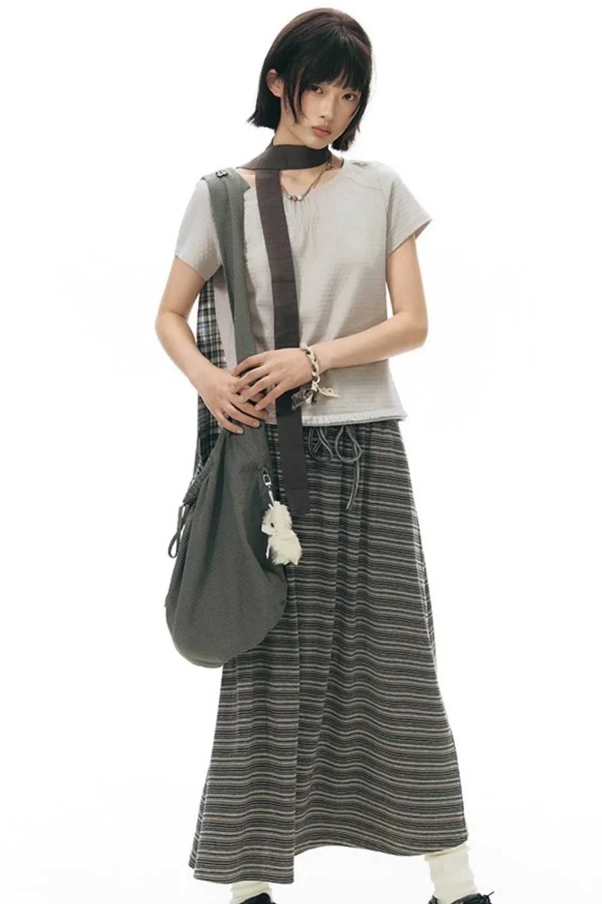 Retro Pleated Neck T-Shirt