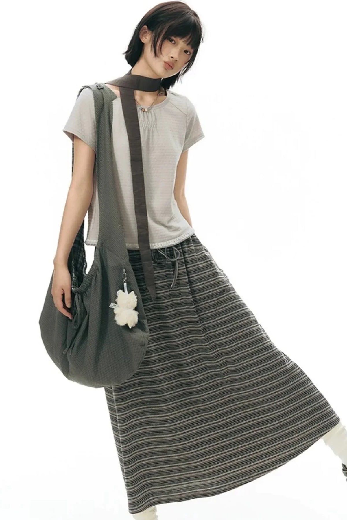 Retro Pleated Neck T-Shirt