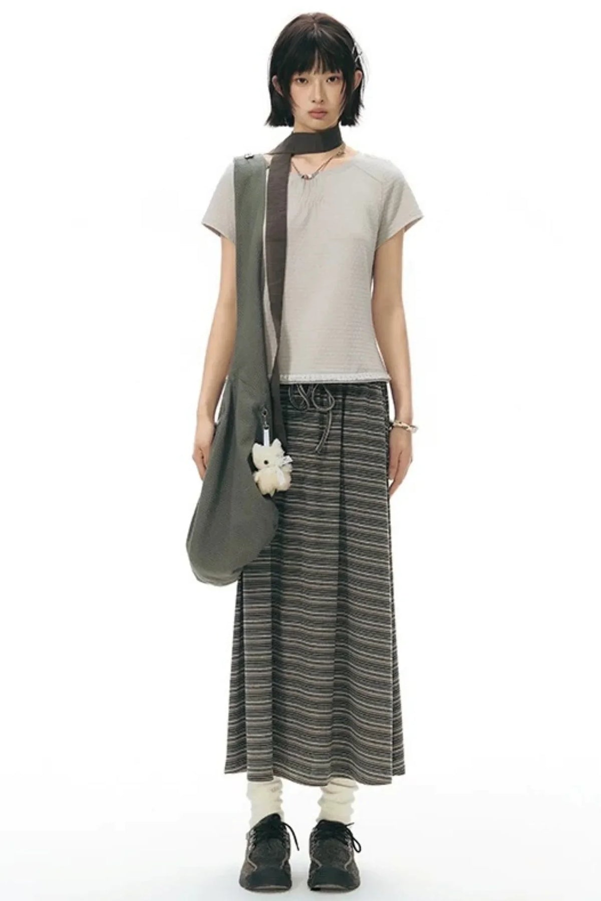 Retro Pleated Neck T-Shirt