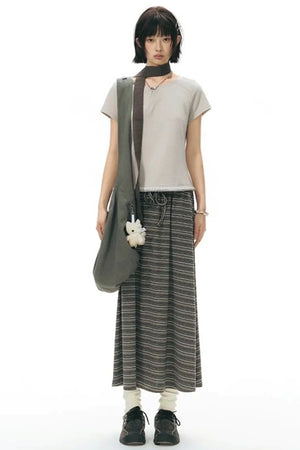Retro Pleated Neck T-Shirt