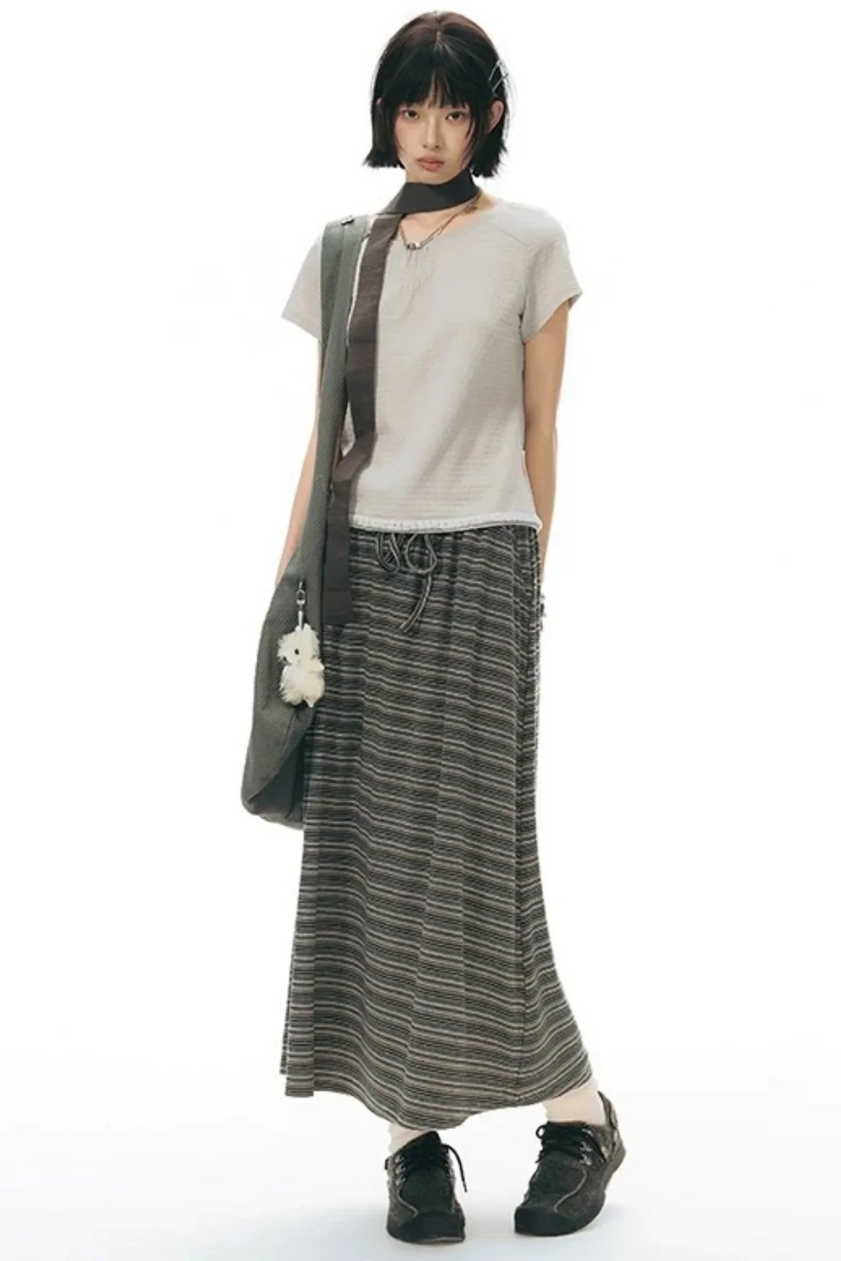 Retro Pleated Neck T-Shirt