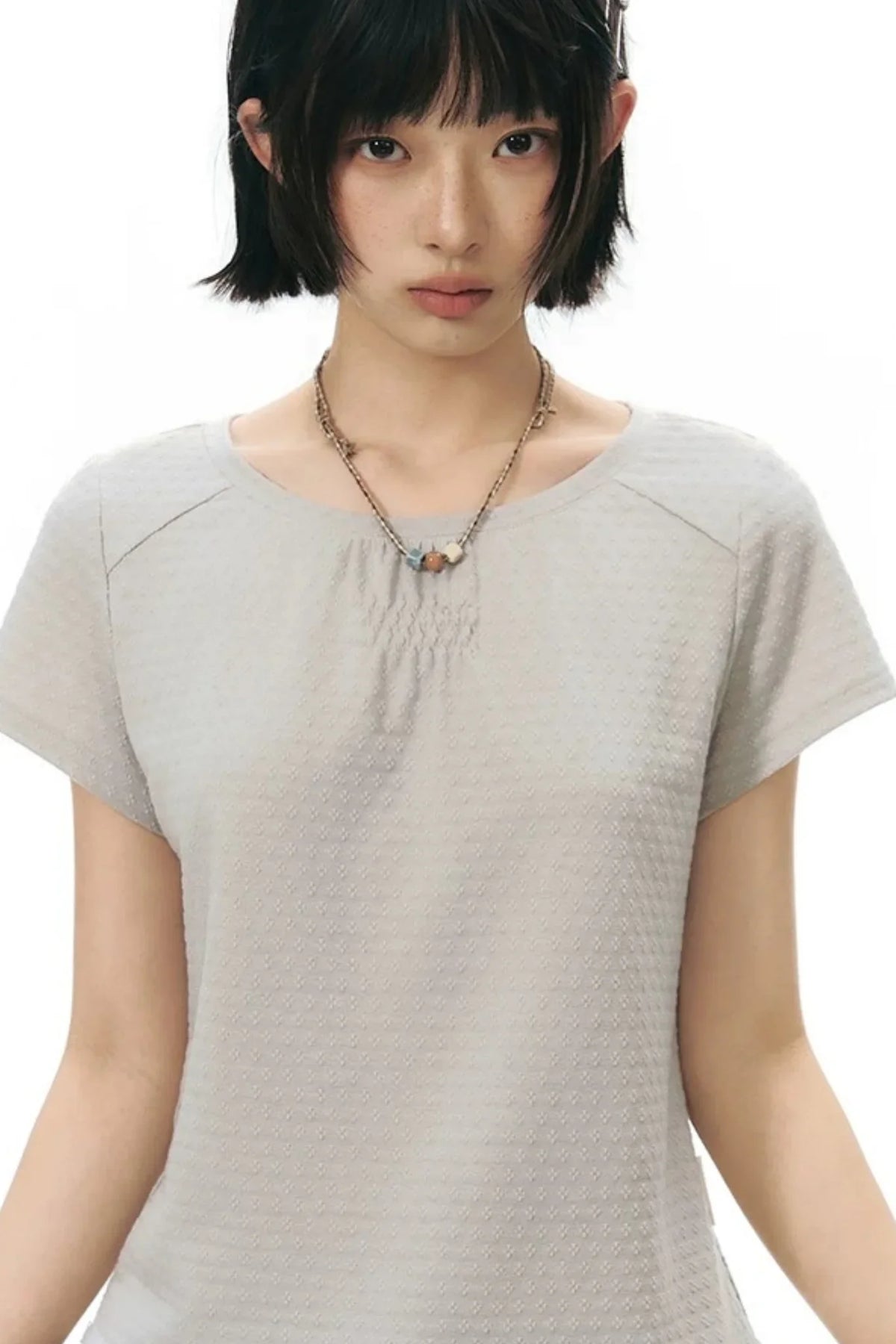 Retro Pleated Neck T-Shirt