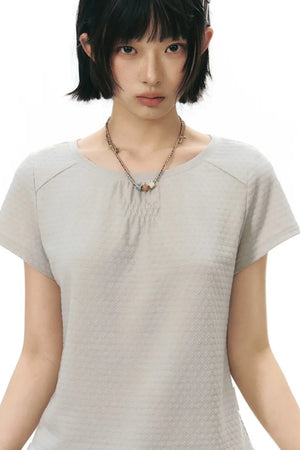 Retro Pleated Neck T-Shirt