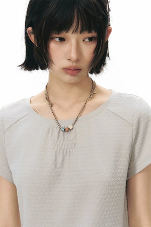Retro Pleated Neck T-Shirt