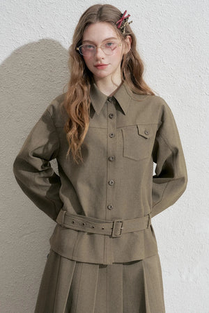 Retro Pleated Skirt With Jacket Set-Up