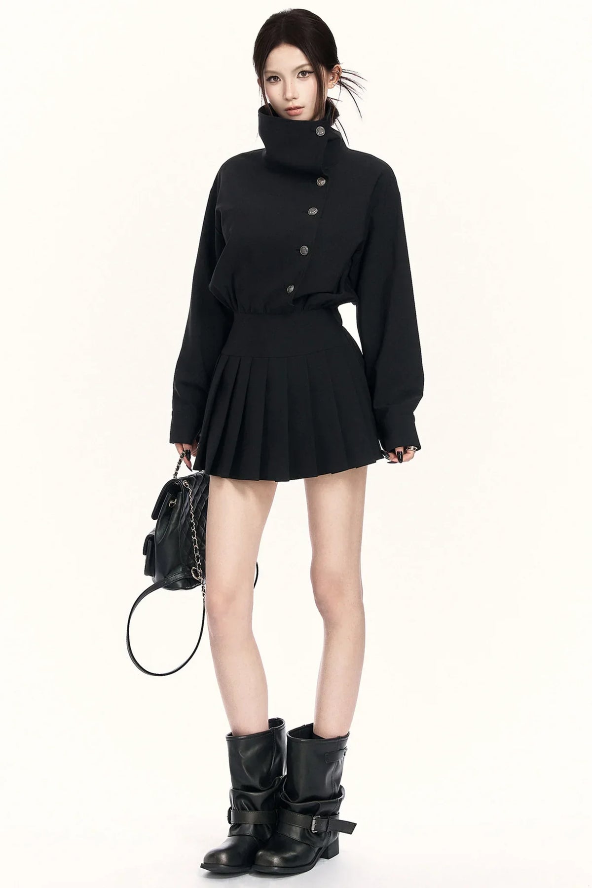 Retro Pleated Trench Dress