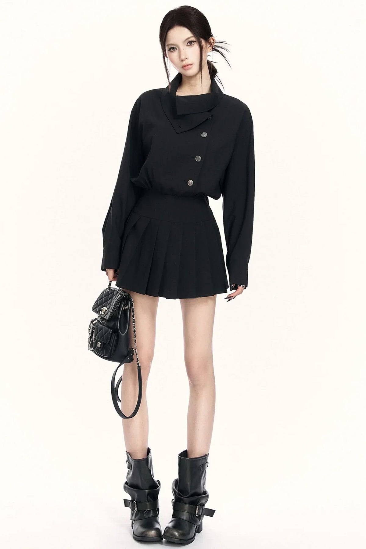 Retro Pleated Trench Dress