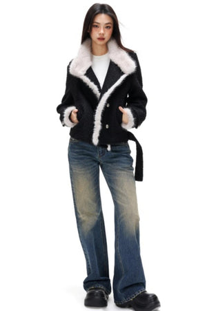 Retro Plush Patchwork Woolen Coat