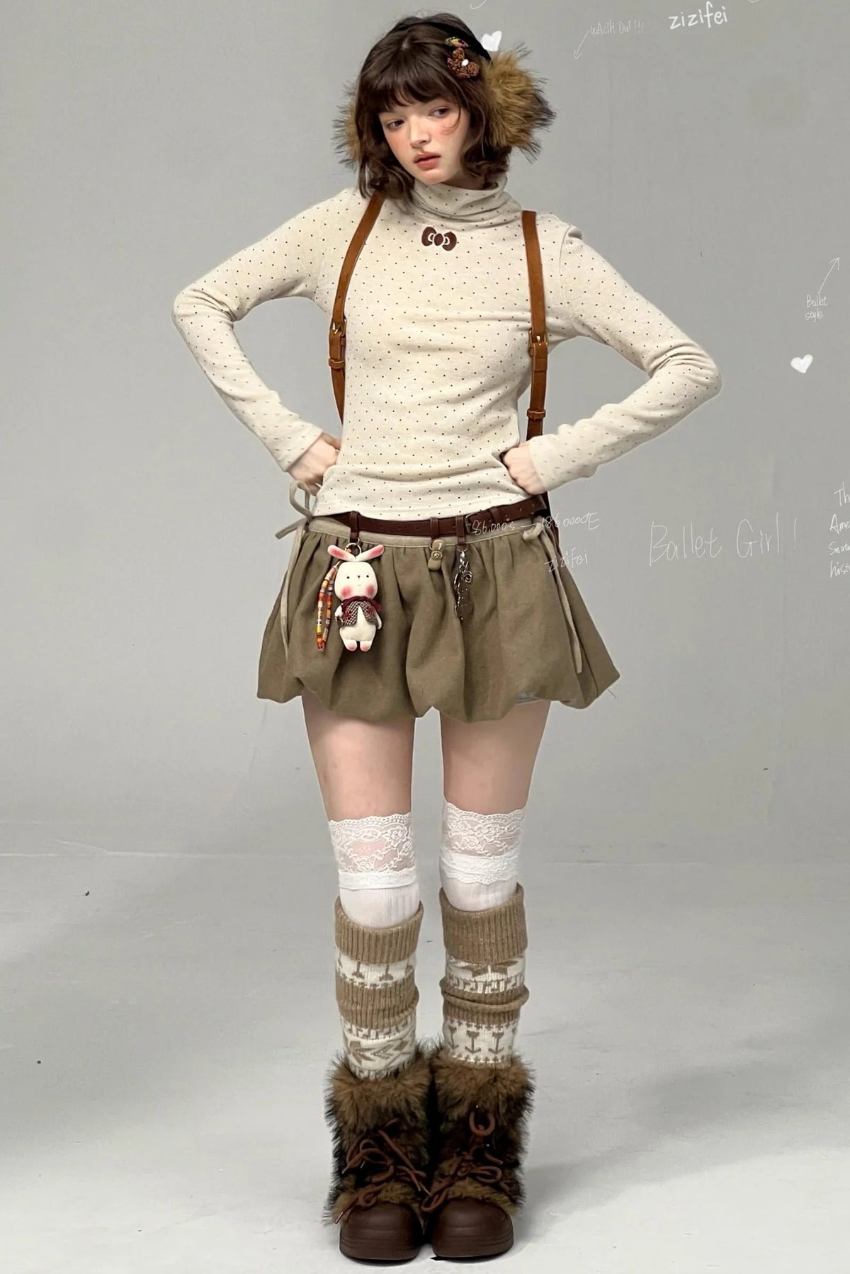 Retro Polka Dot High-Neck Long Sleeve T-Shirt