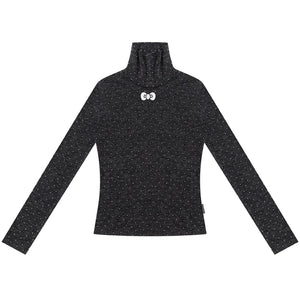 Retro Polka Dot High-Neck Long Sleeve T-Shirt