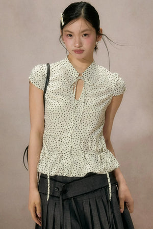 Retro Polka Dot Puff Sleeve Shirt