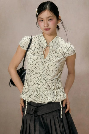Retro Polka Dot Puff Sleeve Shirt