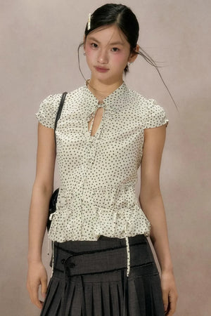Retro Polka Dot Puff Sleeve Shirt