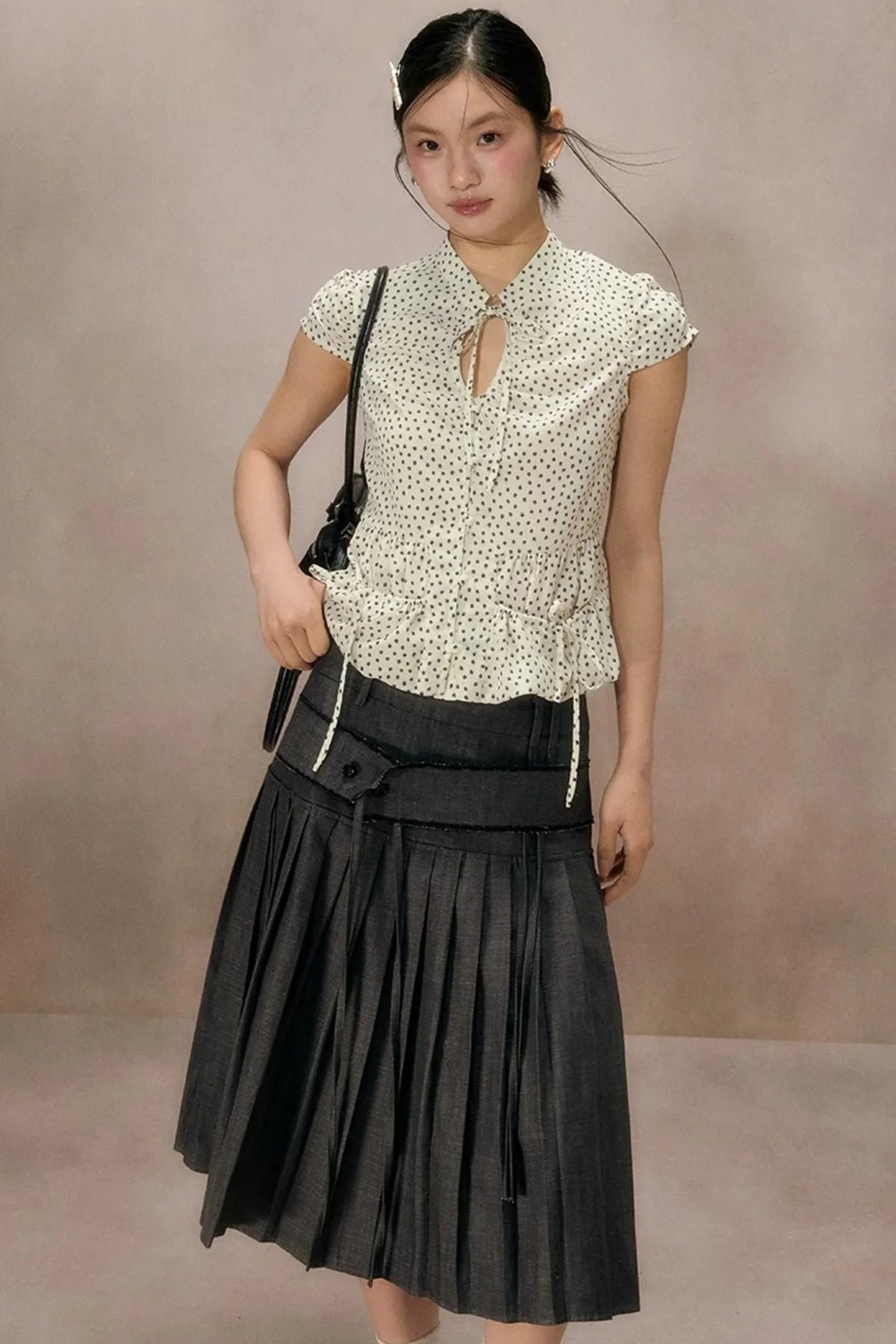 Retro Polka Dot Puff Sleeve Shirt