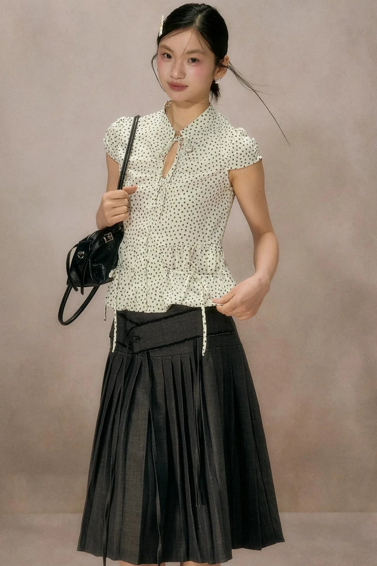 Retro Polka Dot Puff Sleeve Shirt
