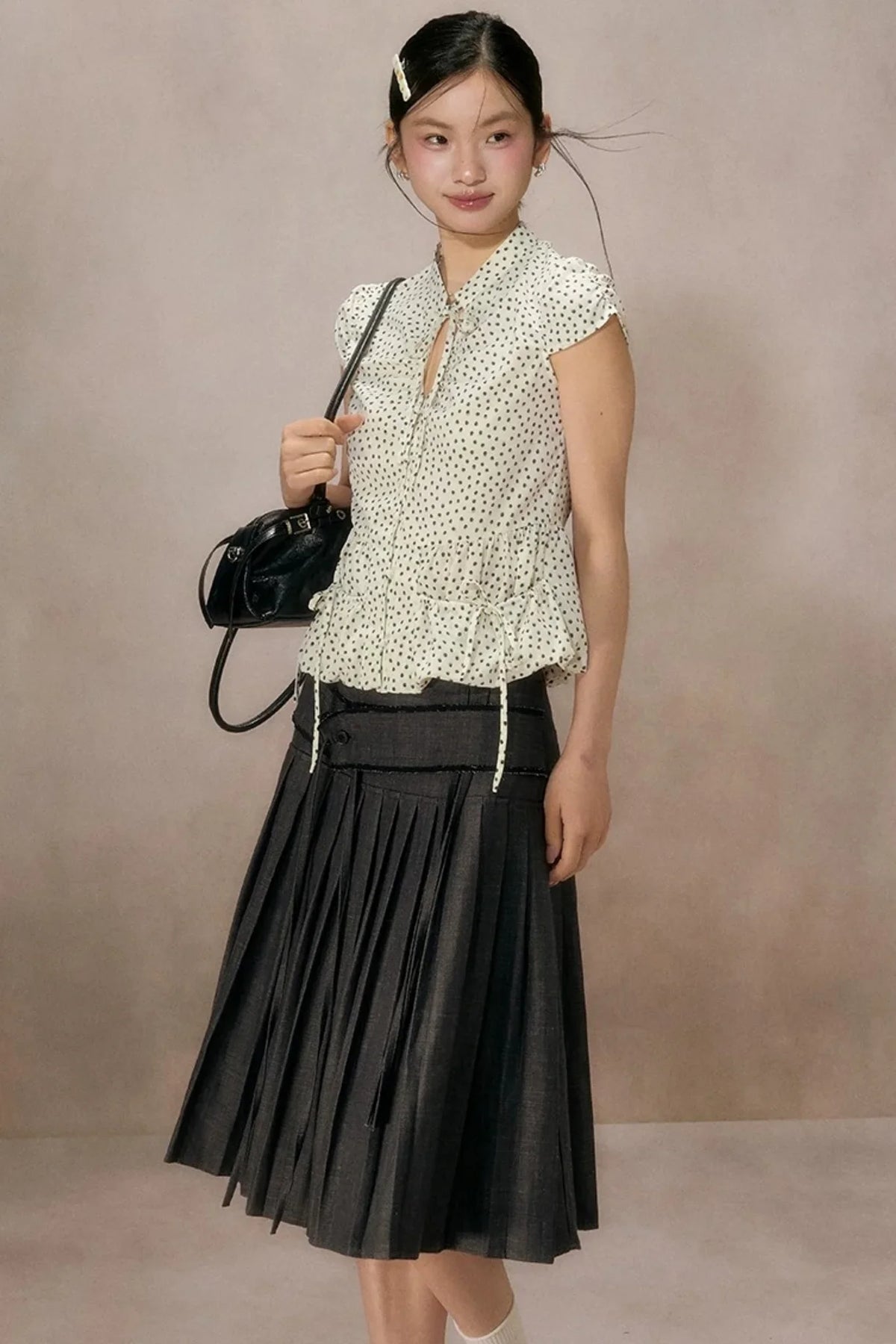 Retro Polka Dot Puff Sleeve Shirt