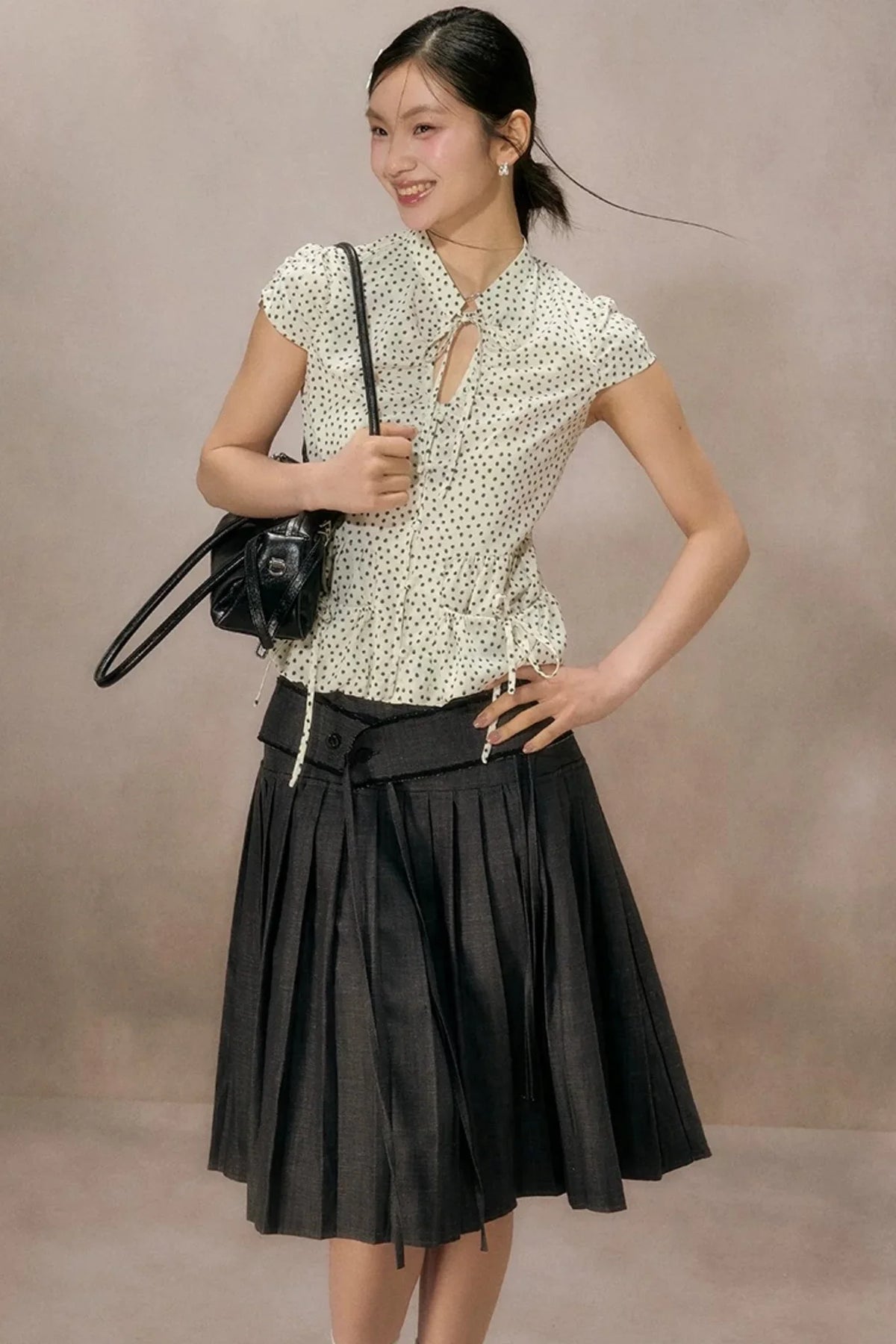 Retro Polka Dot Puff Sleeve Shirt