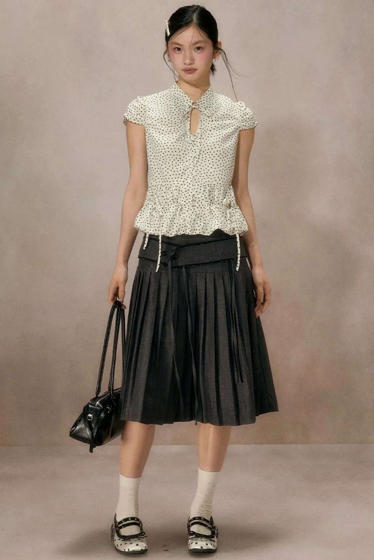 Retro Polka Dot Puff Sleeve Shirt
