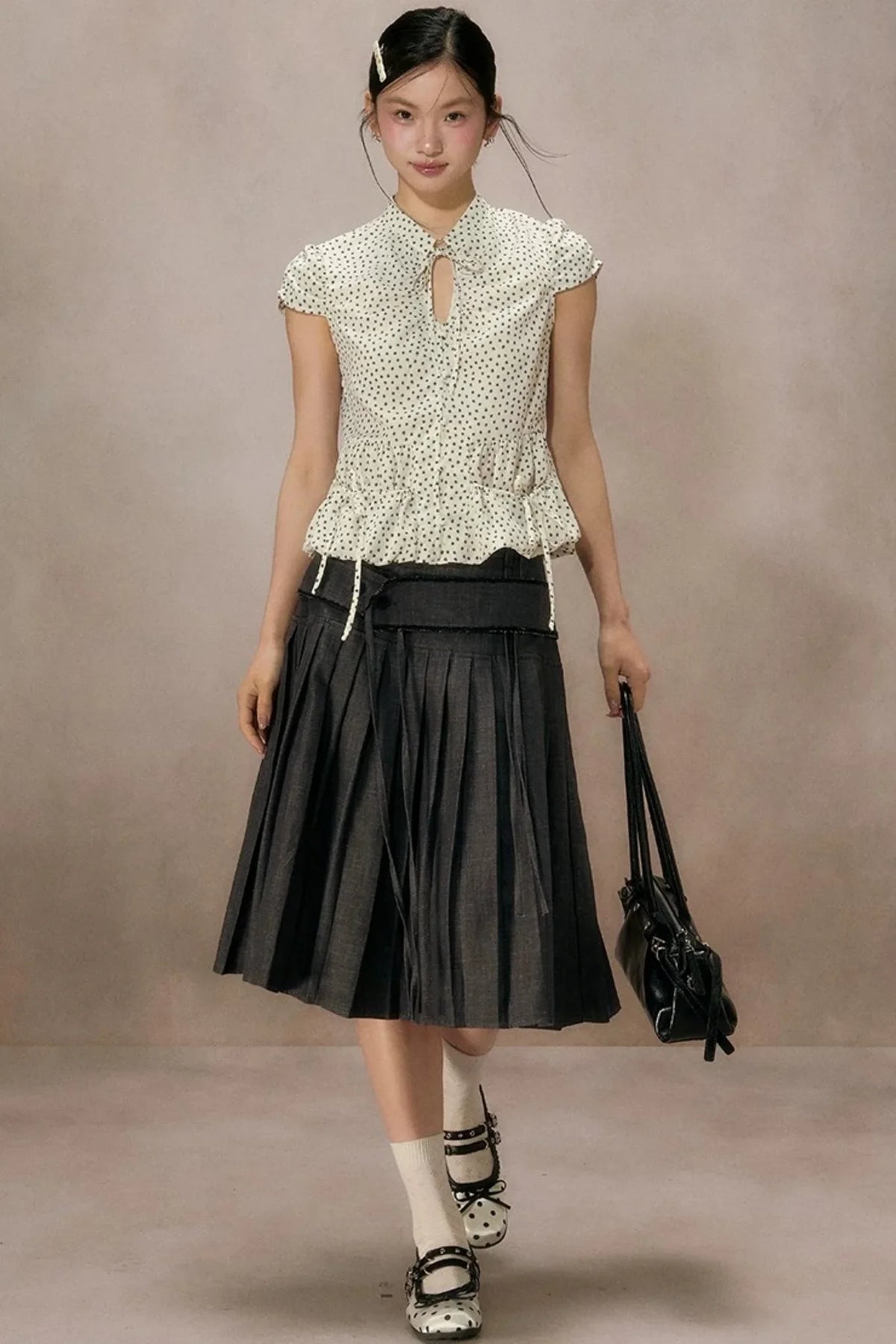 Retro Polka Dot Puff Sleeve Shirt