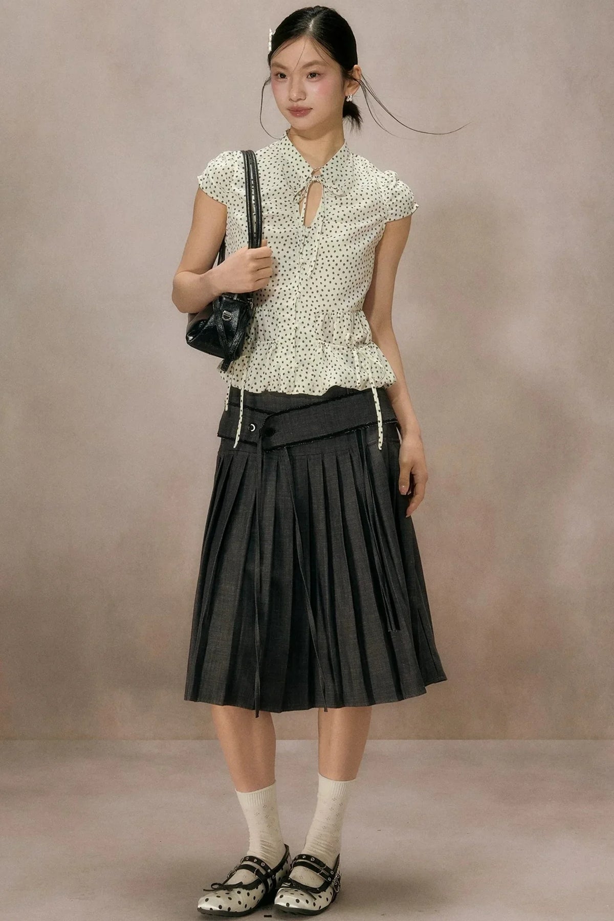 Retro Polka Dot Puff Sleeve Shirt