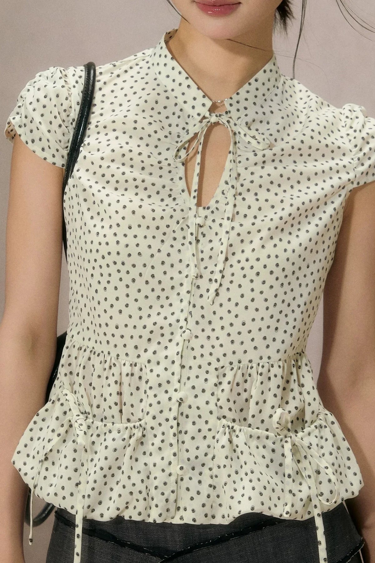 Retro Polka Dot Puff Sleeve Shirt