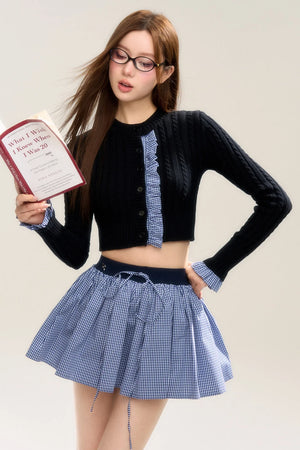 Retro Preppy Navy Check Skirt