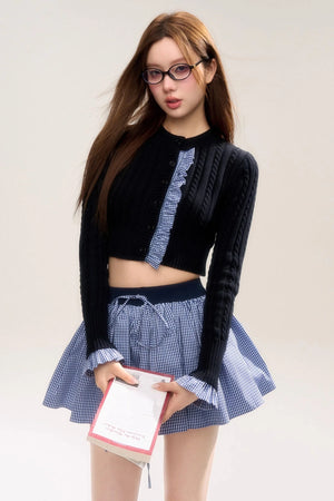 Retro Preppy Navy Check Skirt