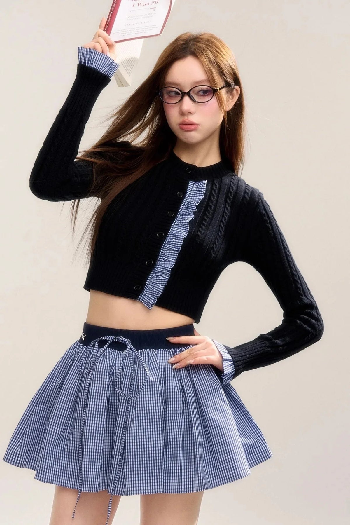 Retro Preppy Navy Check Skirt