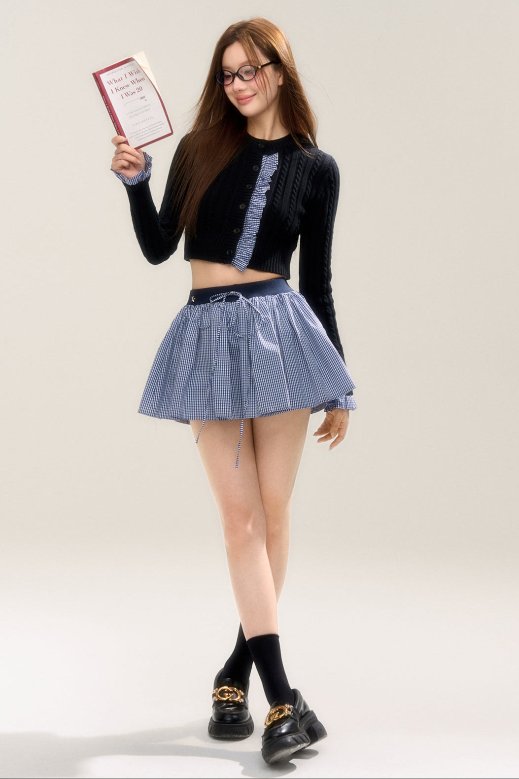 Retro Preppy Navy Check Skirt