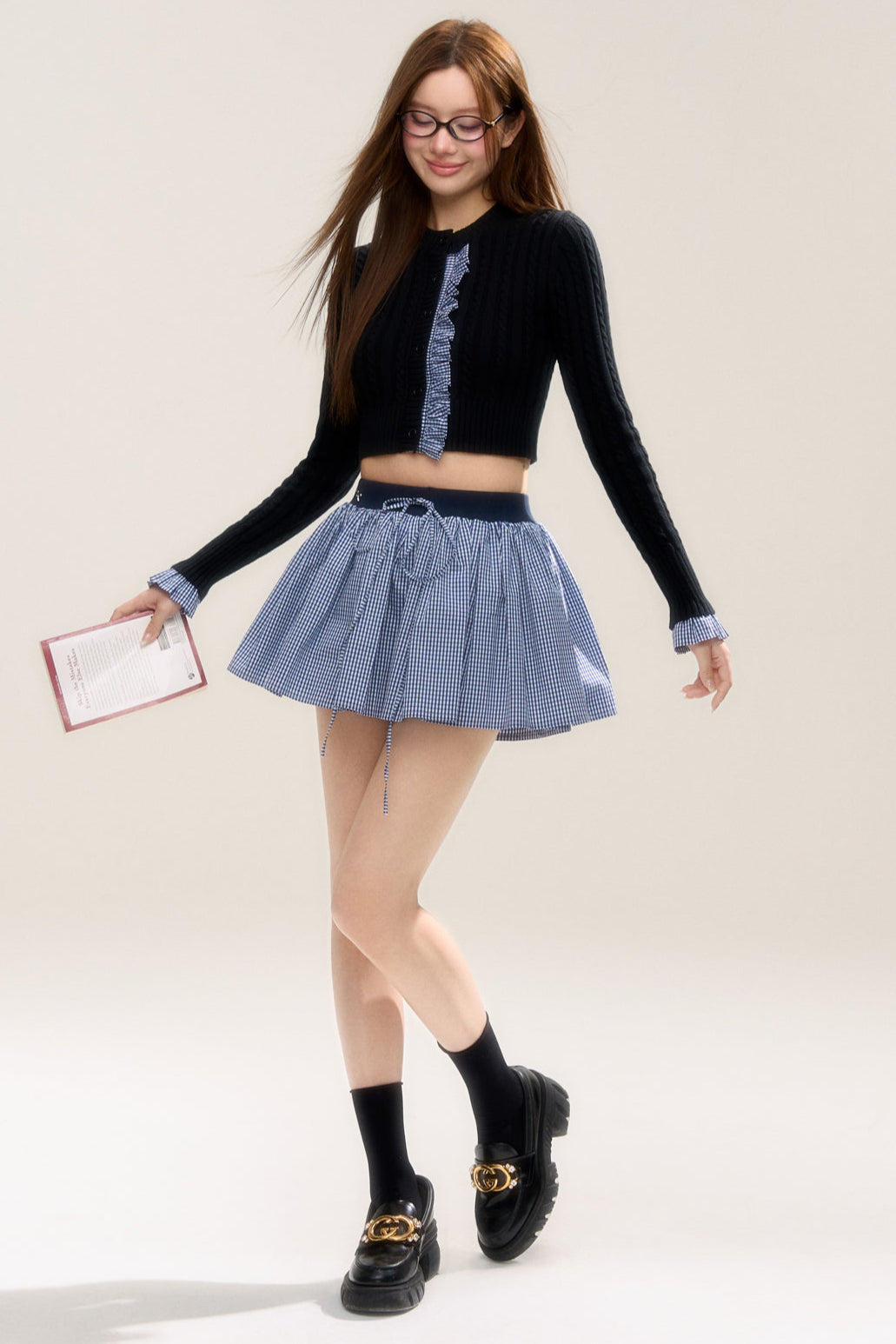 Retro Preppy Navy Check Skirt