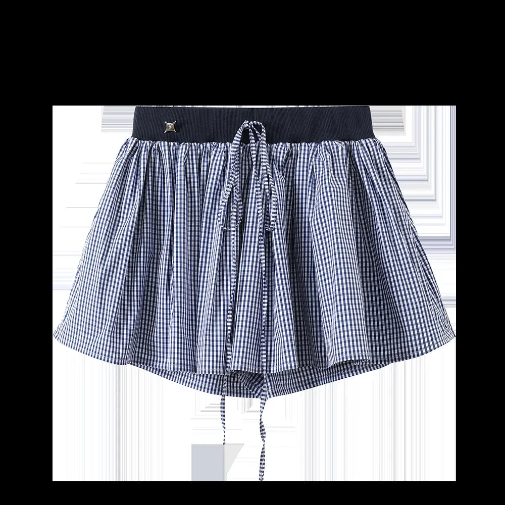 Retro Preppy Navy Check Skirt