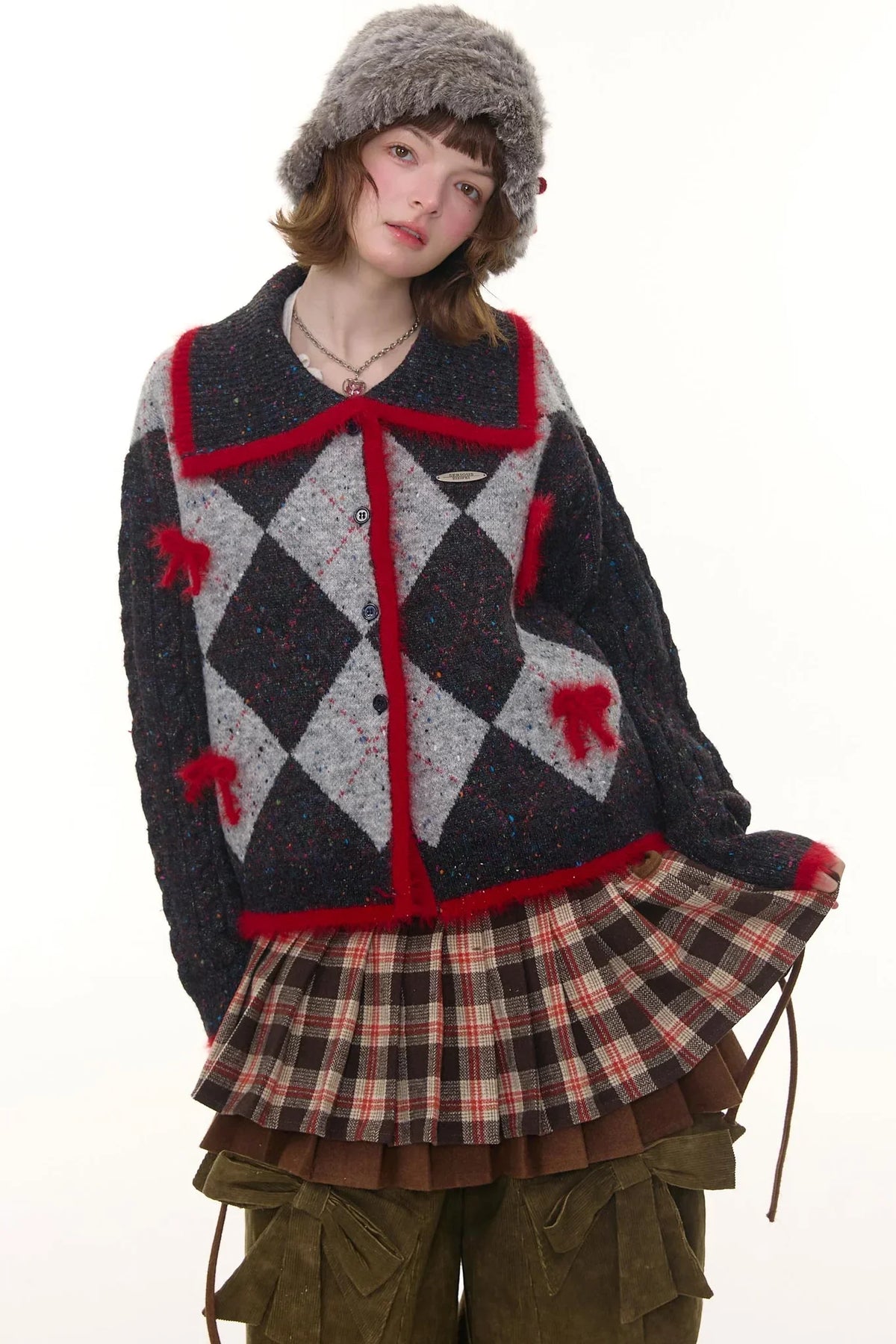 Retro Preppy Quilted Cardigan