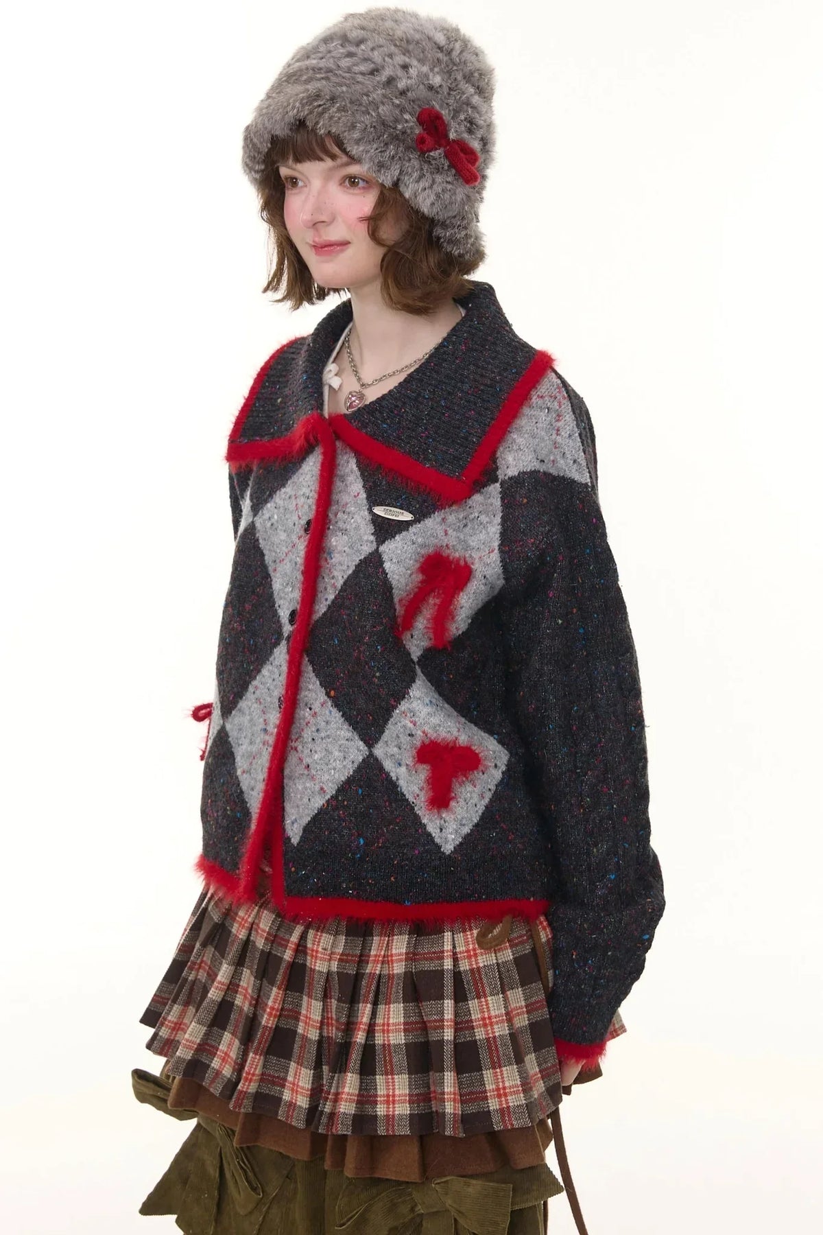 Retro Preppy Quilted Cardigan