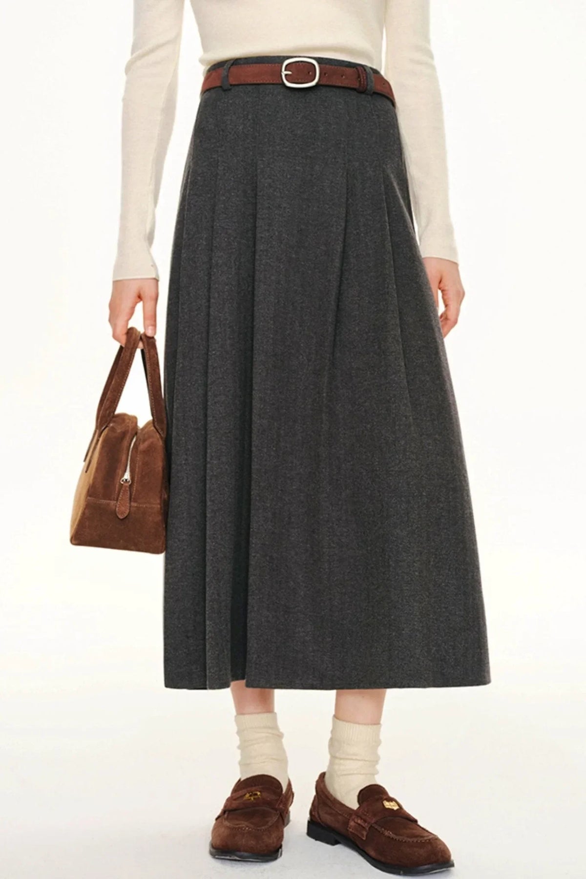Retro Preppy Woolen A-Line Skirt