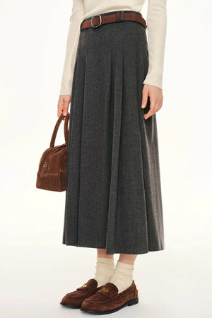 Retro Preppy Woolen A-Line Skirt