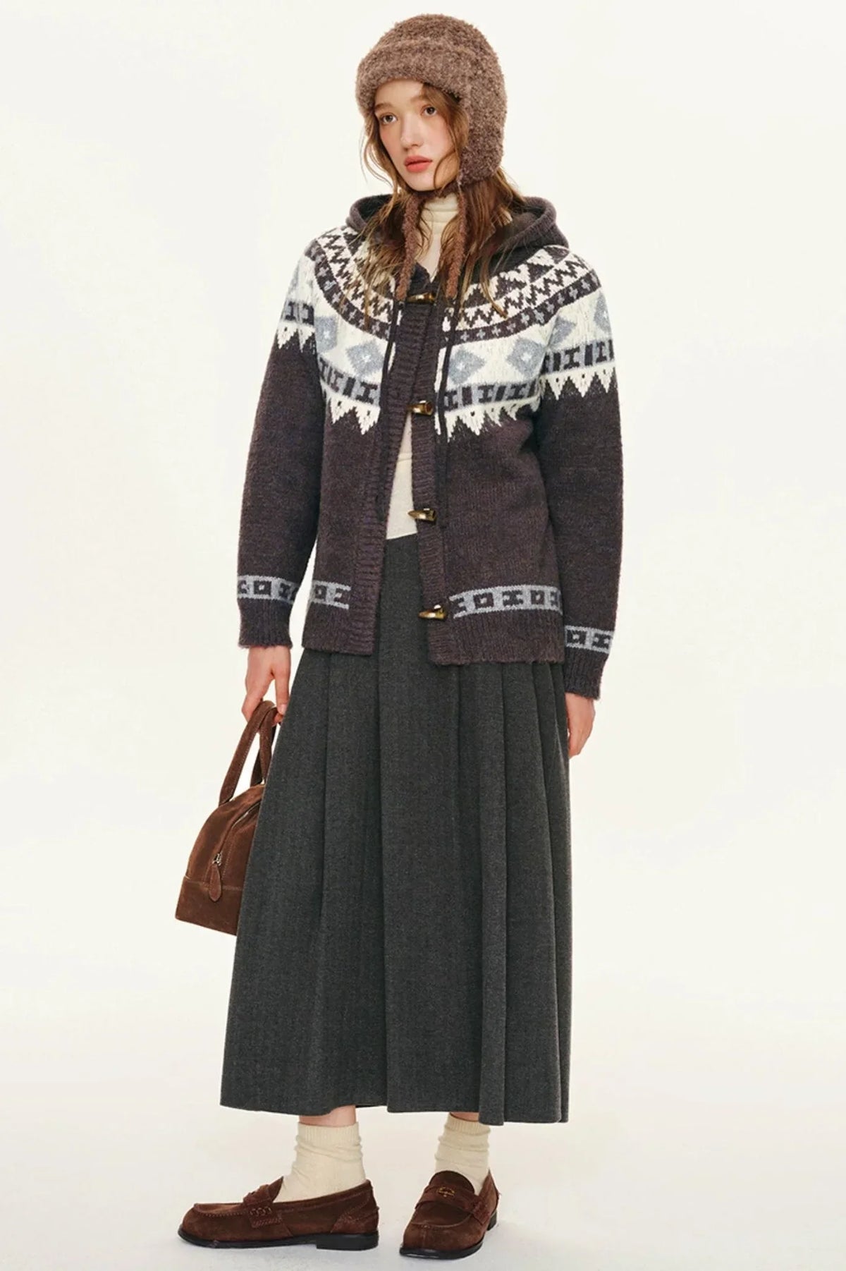 Retro Preppy Woolen A-Line Skirt