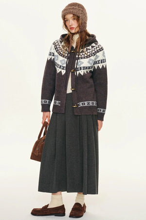 Retro Preppy Woolen A-Line Skirt