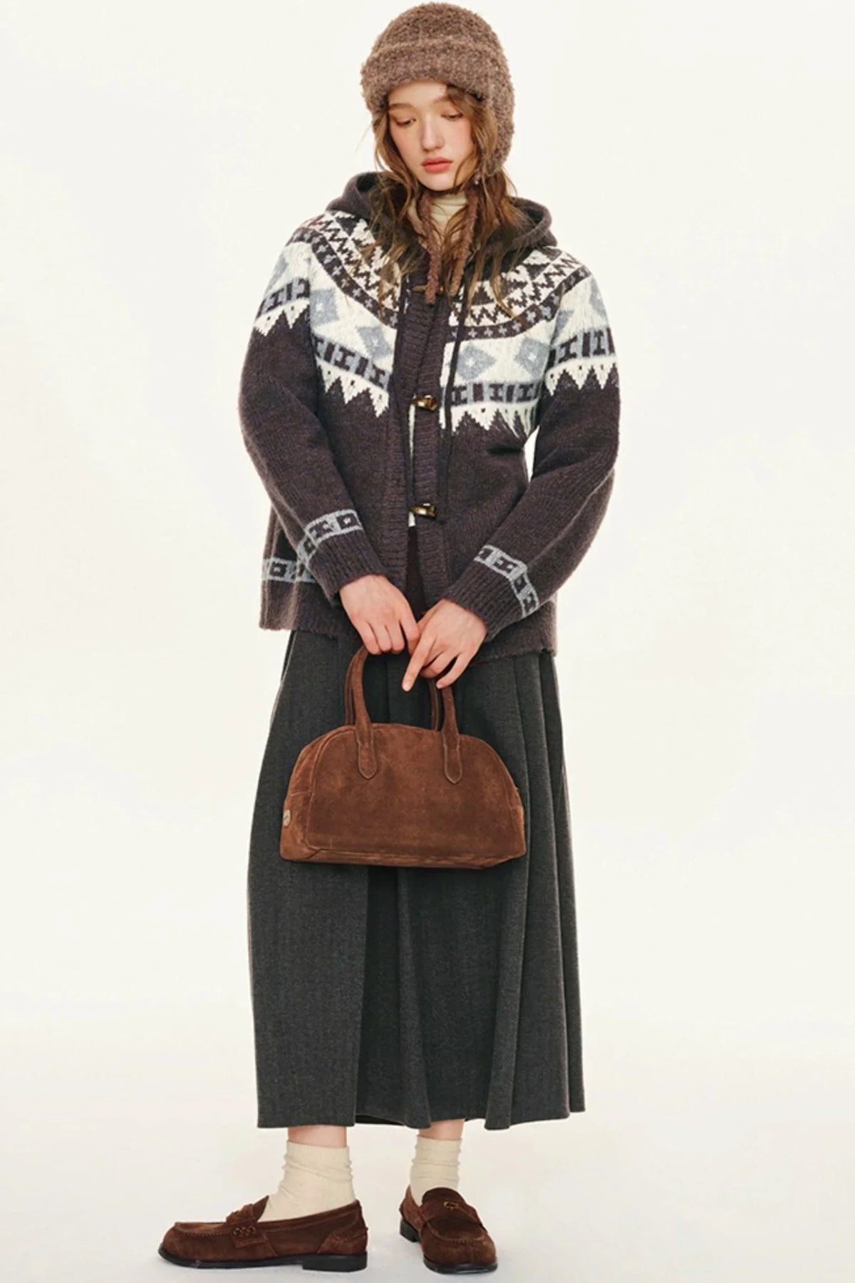 Retro Preppy Woolen A-Line Skirt