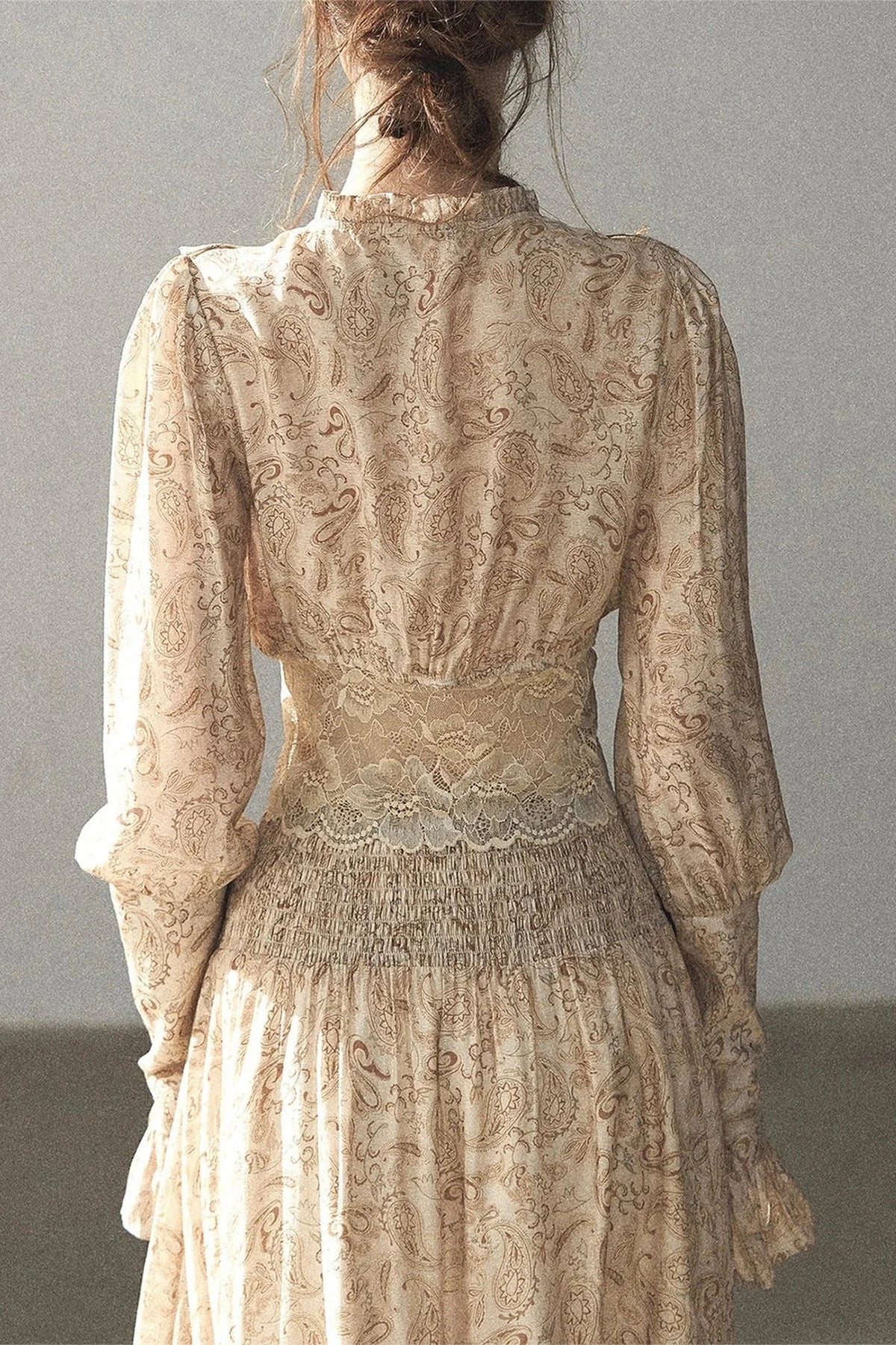 Retro Printed Chiffon Blouse and Skirt Set-Up